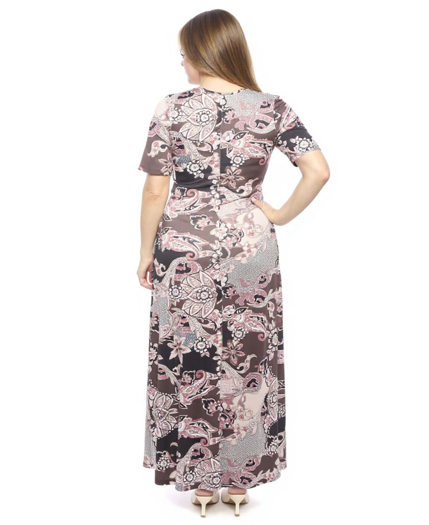 Женское платье 24seven Comfort Apparel Plus Size Paisley Scoop Neck Maxi, цвет: Розовый разноцветный — фото 3