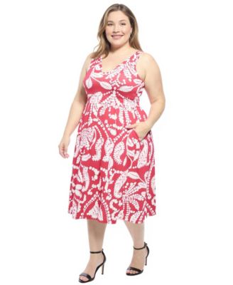 Plus Size Paisley Pleated Pocket Fit and Flare Dress