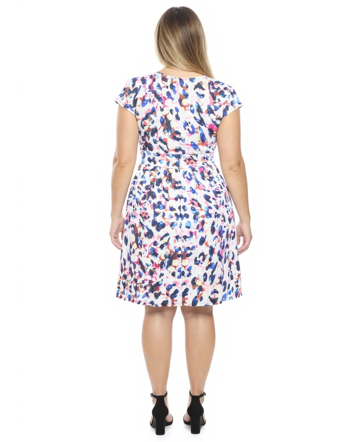24seven Comfort Apparel Plus Animal Print Cap Sleeve A-Line Pocket Dress