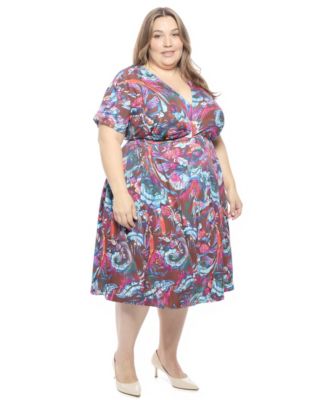 Plus Size Abstract Dolman Sleeve Twist Front Dress