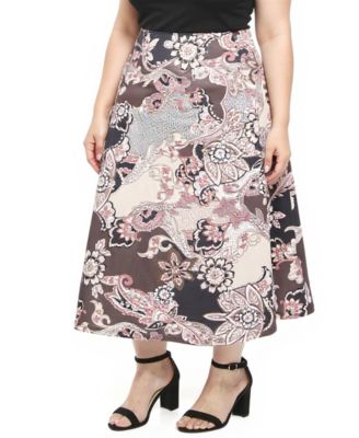Plus Size Paisley Elastic Waist A-Line Skirt