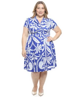 Plus Size Paisley Faux Wrap A-Line Dress