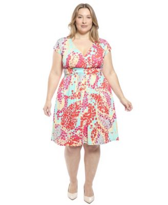 Plus Size Abstract Cap-Sleeve Pocket Dress
