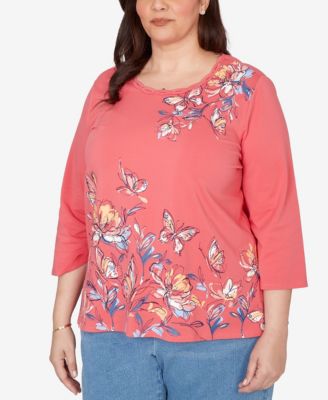 Plus Size Austin Asymmetric Etched Floral Knit Top