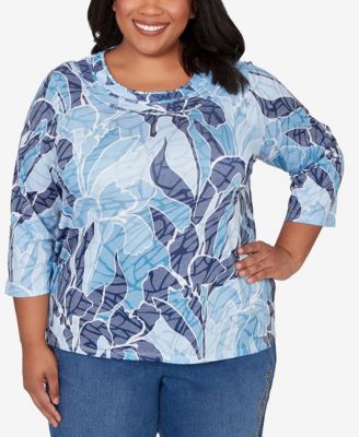 Plus Size Austin Monotone Patch Print Knotted Detail Top