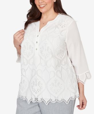 Plus Size Al Fresco Lace Cut Out Front Henley Top