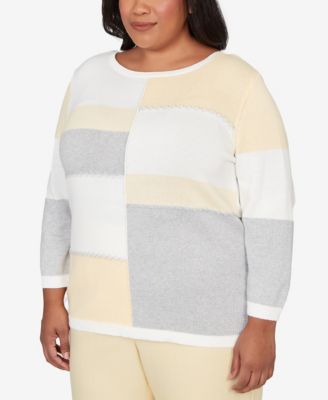 Plus Size Al Fresco Ribbed Colorblock Jewel Neck Sweater