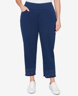Plus Size Mykonos Geometric Embroidered Super Stretch Denim Ankle Pants