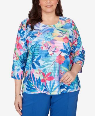 Plus Size The Royal Treatment Tropical Butterfly Ruffle Textured Top