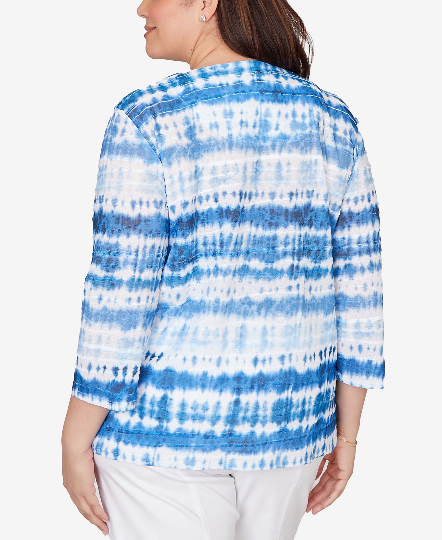Женский топ Alfred Dunner Plus Size The Royal Treatment Tie Dye Biadere Knotted Crew Neck, цвет: Королевский синий — фото 5