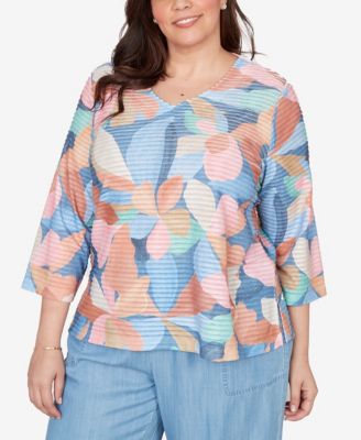 Plus Size Beachcomber Abstract Floral V Neck Top