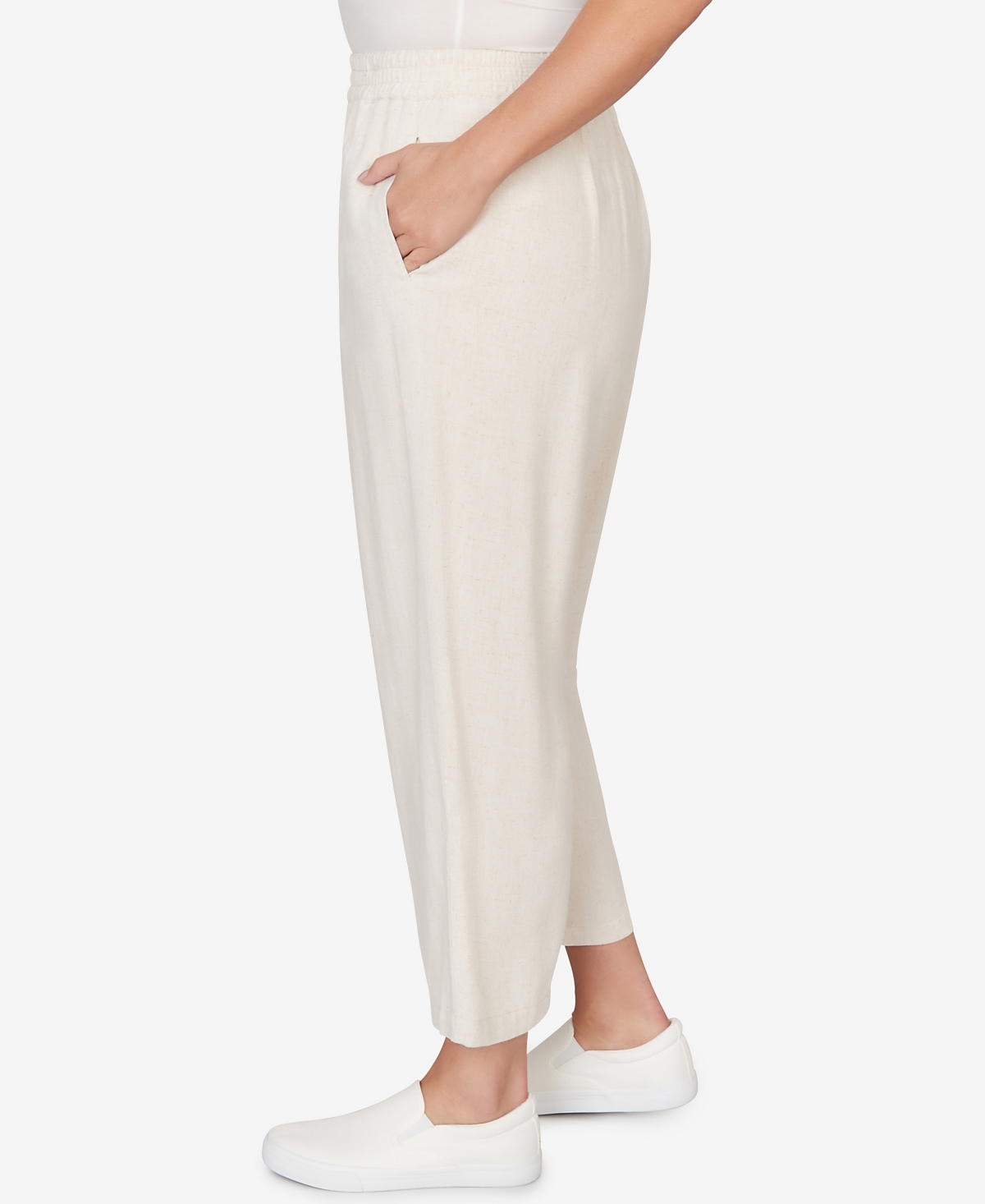 Alfred Dunner Plus Natural Wonder Linen Elastic Waist Ankle Pants