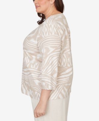 Plus Size Natural Wonder Animal Print Split Neck Beaded Top