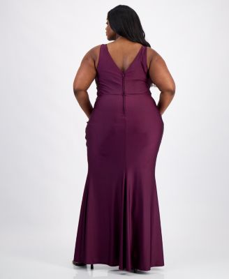 Trendy Plus Size Satin Drape-Neck Gown