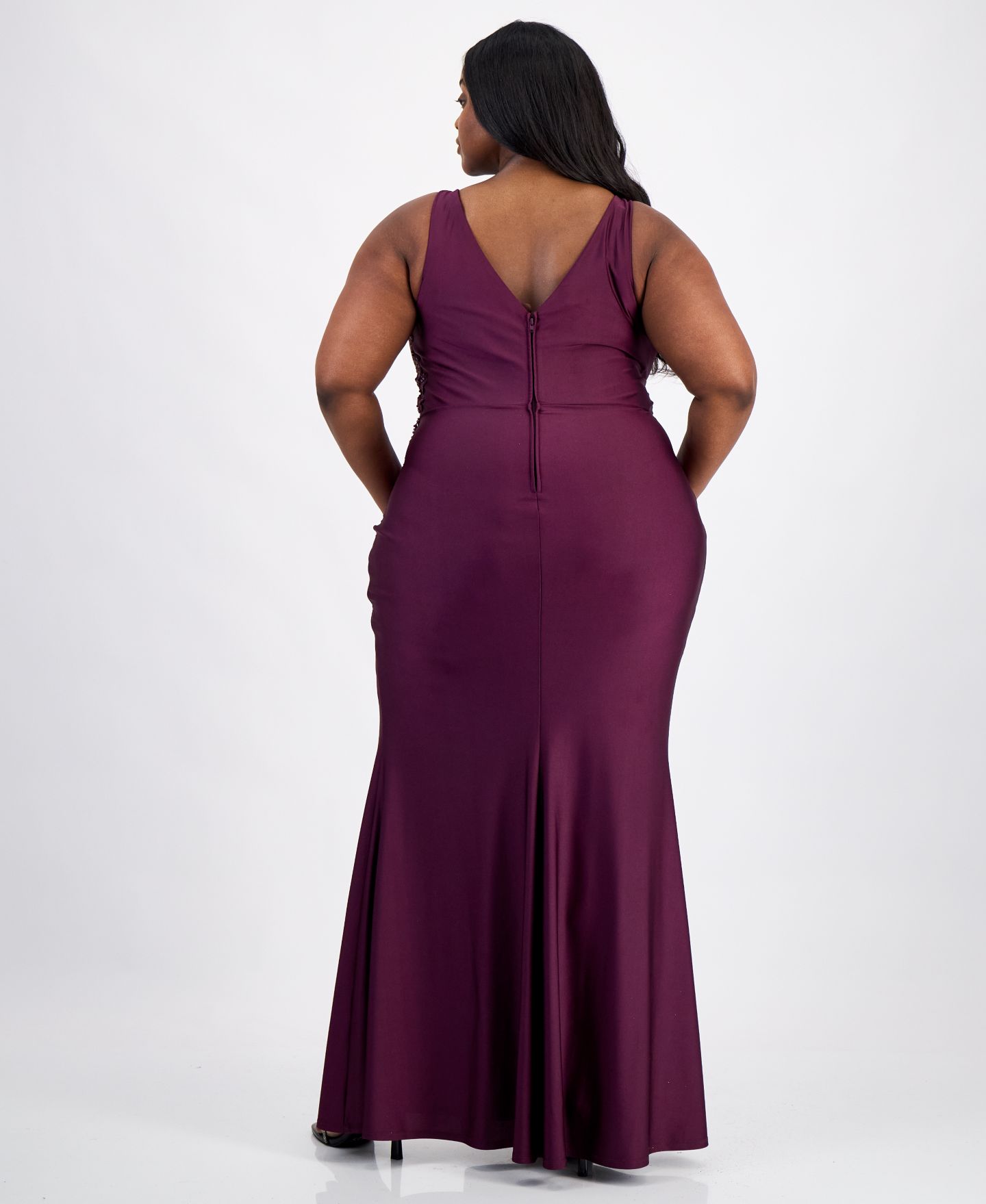 Женские платья City Studios Trendy Plus Size Satin Drape-Neck Gown, цвет: Сливовый — фото 4