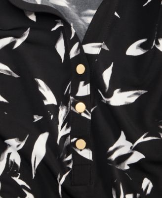 Petite Printed Button-Front Knit Top