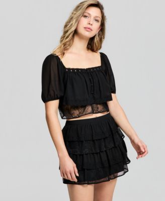 Women's Chiffon Lace Short-Sleeve Top