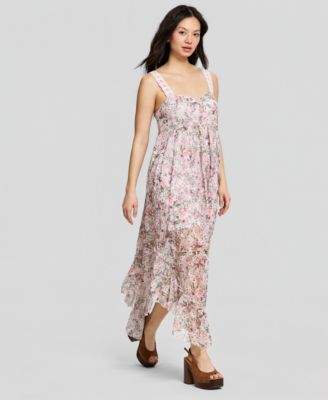 Women's Asymmetrical Chiffon Eyelet Maxi Dress