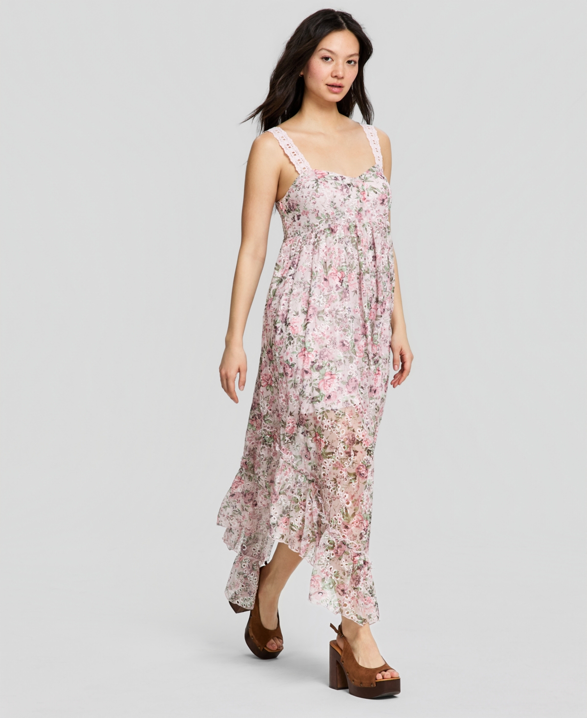 And Now This Women's Asymmetrical Chiffon Eyelet Maxi Dress, Macy's Exclusive