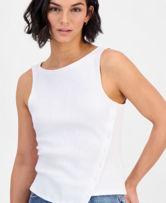 Juniors' Asymmetrical-Button Sleeveless Tank Top