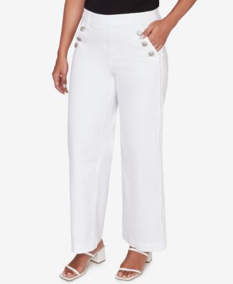 Petite Wide Leg Pull On White Sailor Jeans