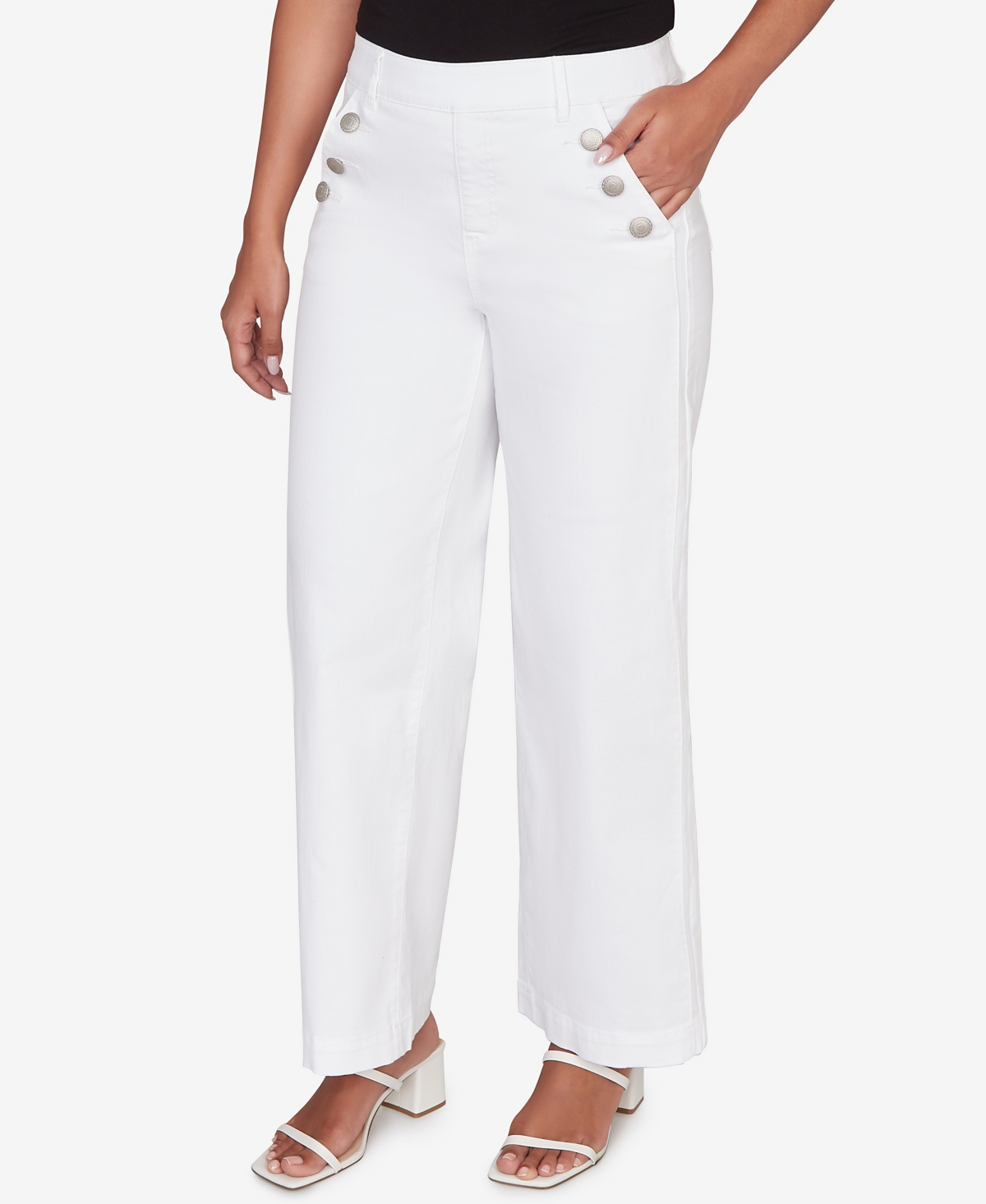 Ruby Rd. Petite Wide Leg Pull On White Sailor Jeans