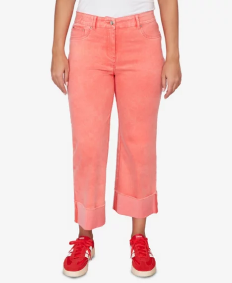 Petite Sunwashed Cuffed Colored Ankle Jeans - Deep Coral