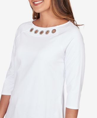 Petite Grommet Neck Solid Knit Top