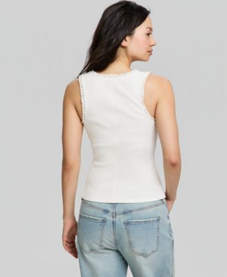 Women's Crocheted-Trim Ribbed Tank Top