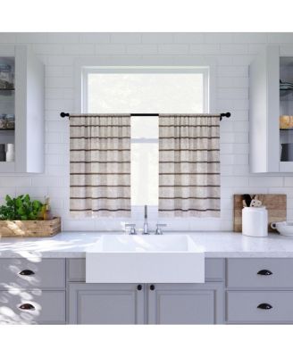 Twill Stripe Anti-Dust Linen Blend Sheer Cafe Curtain Valance