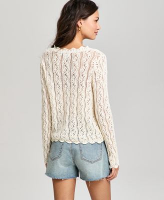 Women's Crocheted Tie-Front Sweater