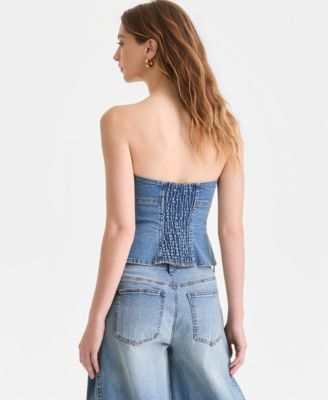 Women's Denim Strapless Peplum Corset Top