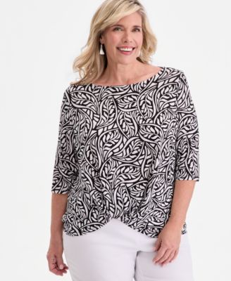 Plus Size Scattered Leaves Twisted-Hem Top