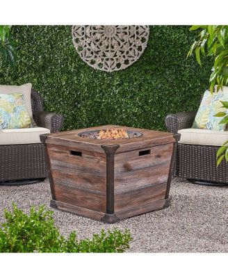 32 Inch W 24 Inch H Square Concrete Gas Fire Pit Brown Wood Pattern 40000 BTU Tank Inside