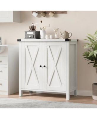 Farmhouse Sideboard Buffet Cabinet, Rustic Modern Storage with Adjustable Shelves, 2 Barn Doors, Multi-Functional Coffee Bar, Kitchen Organizer