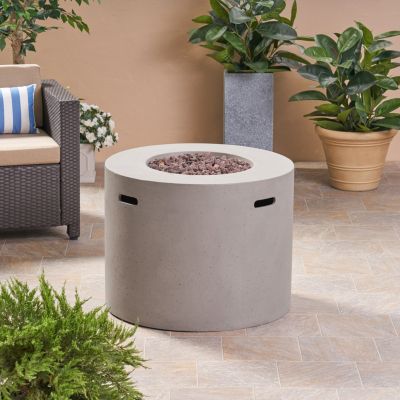 31 Inch Round MgO Fire Pit 40000 BTU Light Weight Concrete Light Grey for Outdoor Patio Backyard