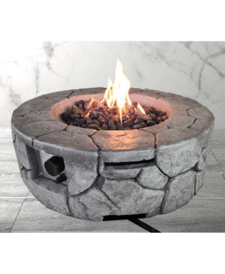 28 Inch W 9 Inch H Fiber Reinforced Concrete Outdoor Fire Pit Stone Gray 40000 BTU Push Button Ignition