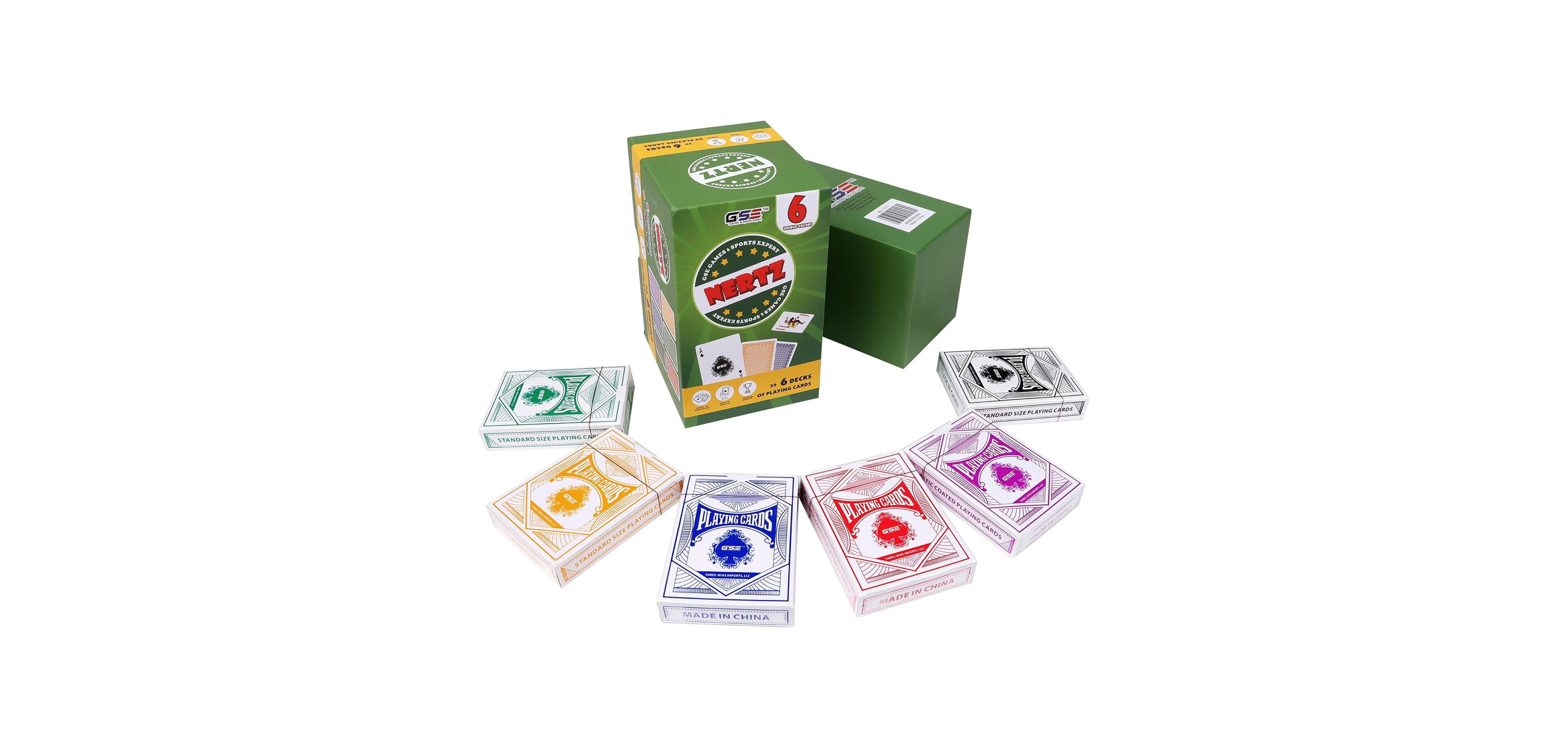 Gse Games & Sports Expert 6-Deck Nertz Card Game Set, Multi-colored Playing Cards for Poker, Blackjack, Rummy, Go Fish, Bridge