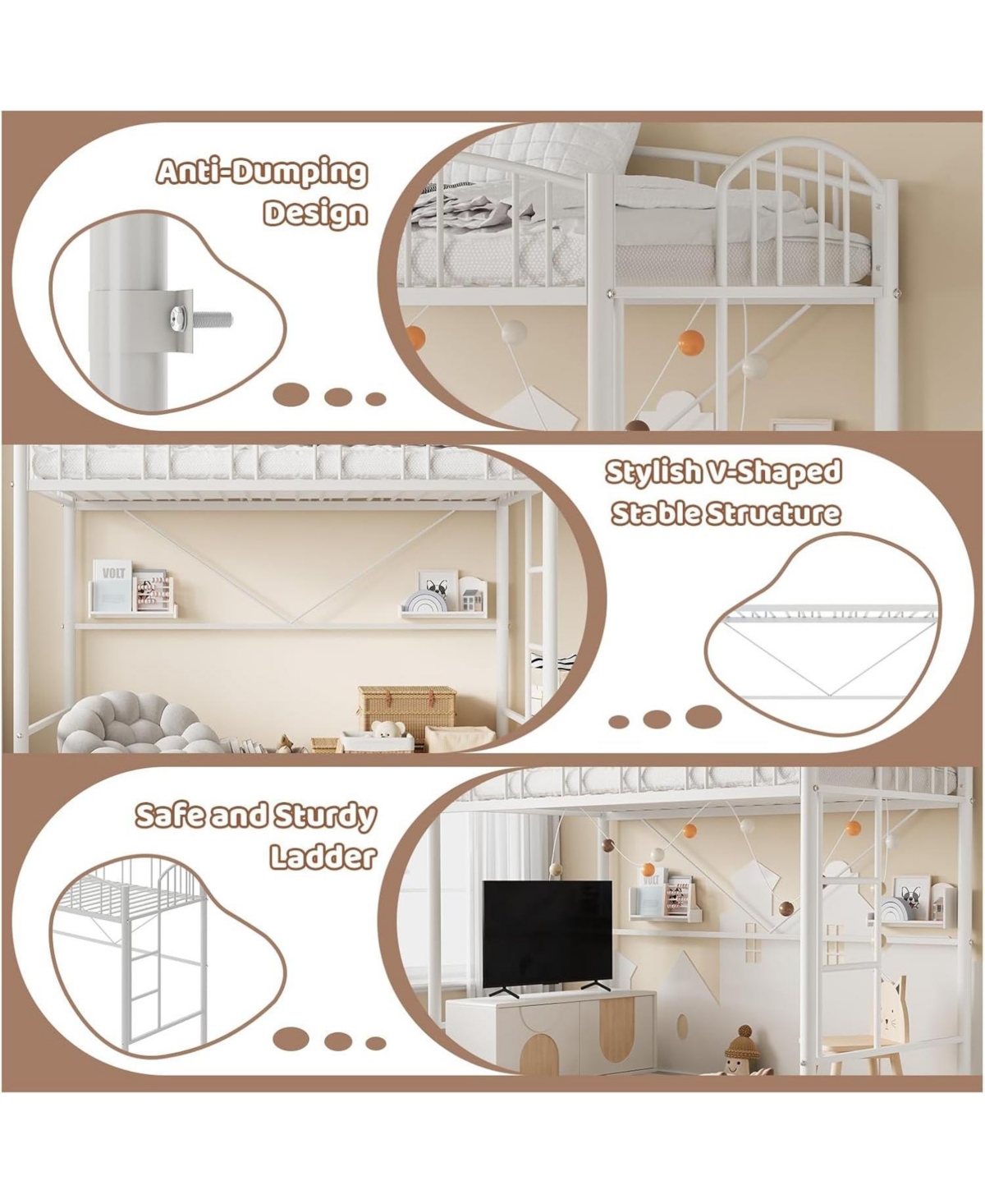 gaomon Loft Bed Twin Size, Heavy Duty Metal Frame with Arched Guardrail and Safety Ladder, Space-Saving, No Box Spring Needed