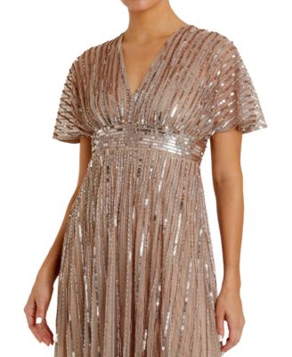 Women's Embellished Mesh V Neck Short Sleeve Gown