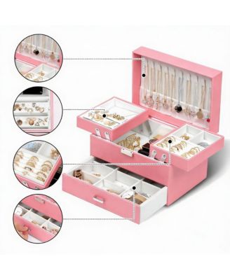 3-Layer Jewelry Organizer Box for Women - Large Capacity, PU Leather, Space-Saving