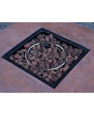 25 Inch H 28 Inch Square Outdoor Patio Propane Fire Pit Table 50000 BTU Rattan Weave Grain CSA Certified with Tabletop Cover