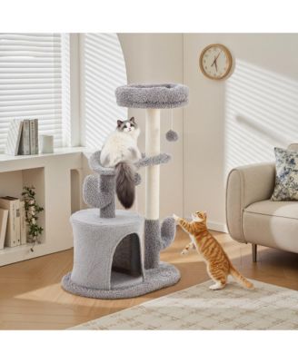 33" Small Cat Tree Tower: Scratching Post with Curved Bed