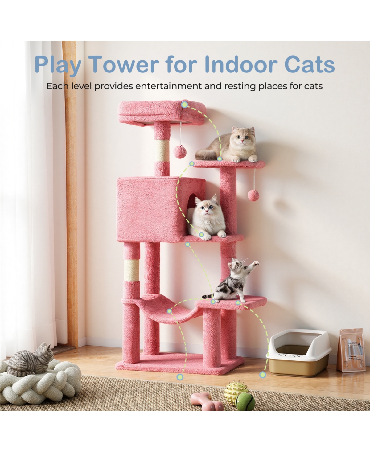 Zeus & Ruta 44in Cat Tree Tower: Multi-Cat Climbing, Sisal Posts, Extended Platform