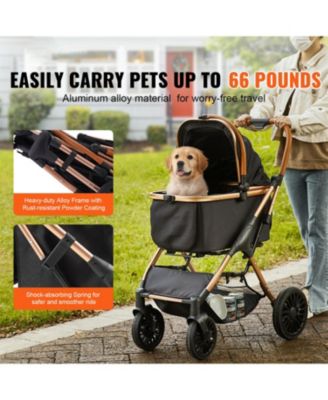 4-Wheel Dog Stroller with Brakes & Carrier, Holds 66lbs, for Small/Medium Dogs