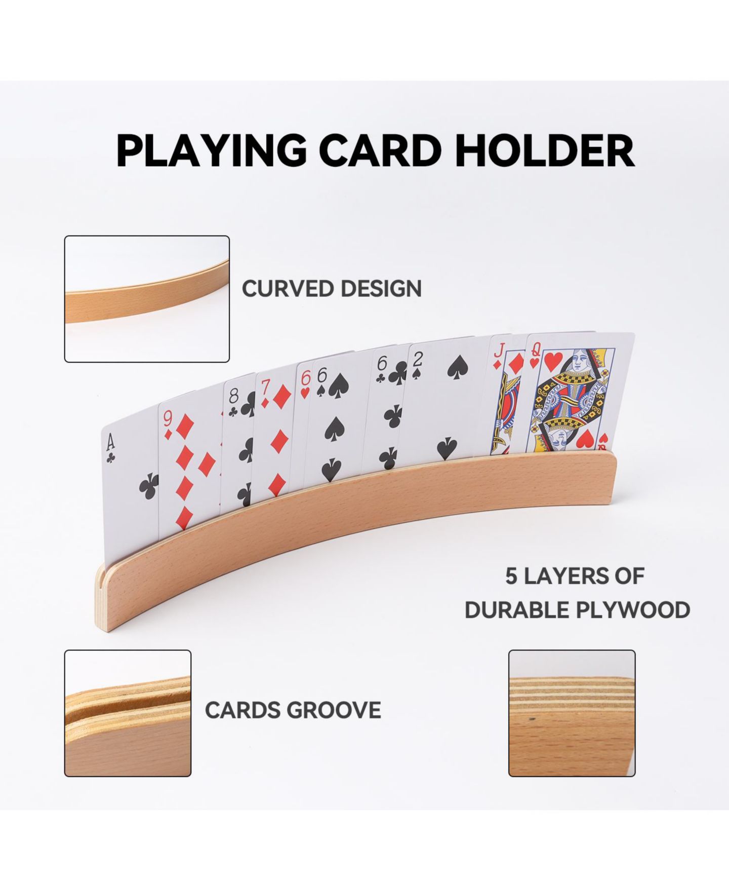 Детские игрушки GSE Games & Sports Expert Curved Wooden 4-Piece Playing Card Racks, 12.5" x 1.4", Ages 3+ — фото 4