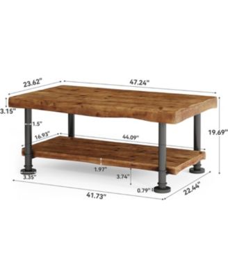 Wood Coffee Table, 2-Tier Coffee Table with Storage