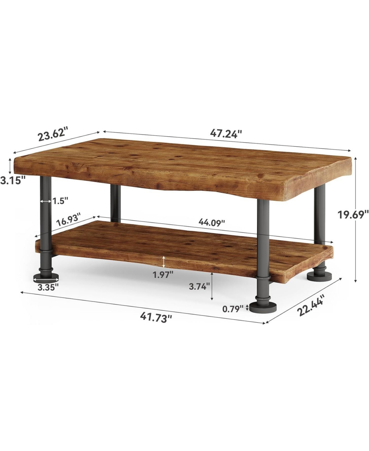 Tribesigns Wood Coffee Table, 2-Tier Coffee Table with Storage
