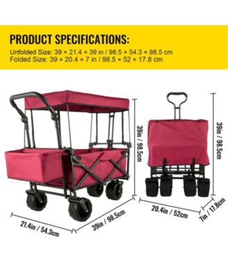Extra Large Collapsible Garden Cart with Removable Canopy, Folding Wagon with Wheels and Rear Storage