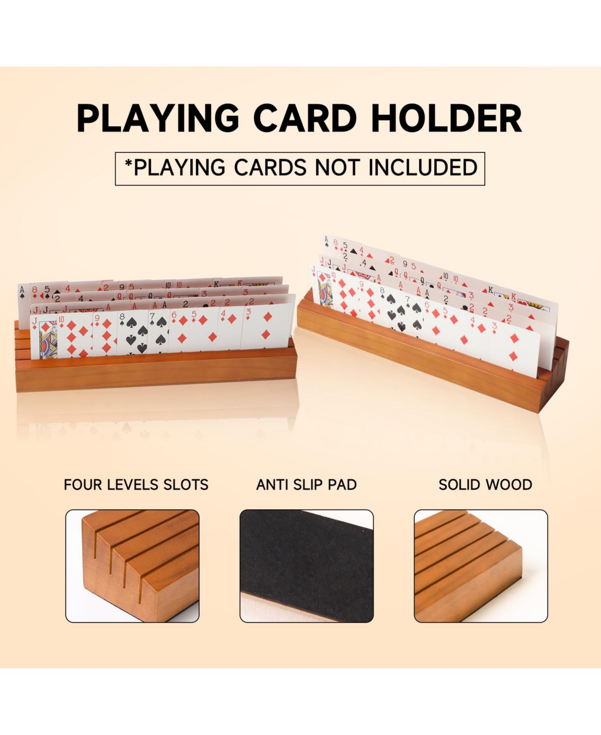 Gse Games & Sports Expert Set of Wooden Playing Card Holders Tray Racks Organizer for Kids Seniors Adults
